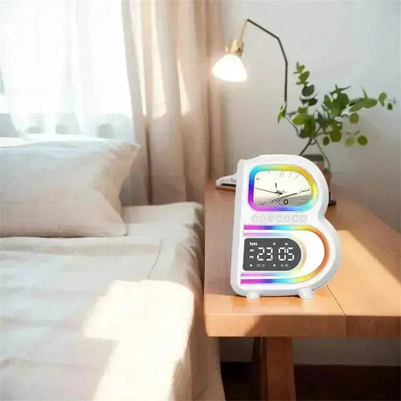 2025 New B-Shaped Portable Bluetooth Speaker Multifunctional Smart Music Rhythm LED Lighting Phone Wireless Charger TF Card AUX Input Standard Mode - Velora