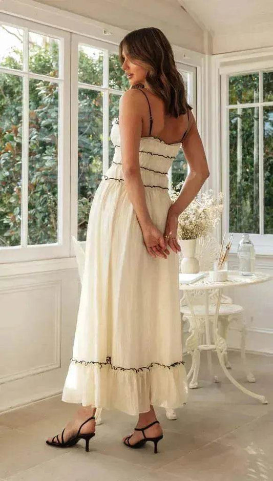 2025 Summer Suspender Spaghetti Strap Long Dresses With Bow Pleat Design Fashion Sweet Bow Beach Dress For Womens Clothing - Velora