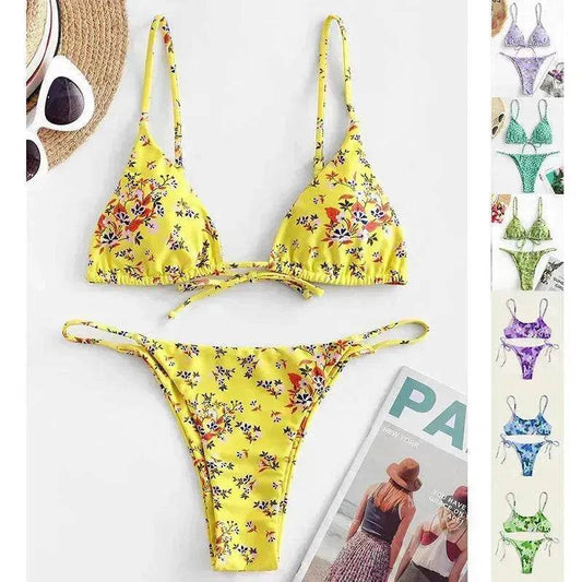 2025 Summer Vibe Flowers Print Charming Bikini for Beach Swimming Fashion Push Up Swimsuit Womens Clothing - Velora
