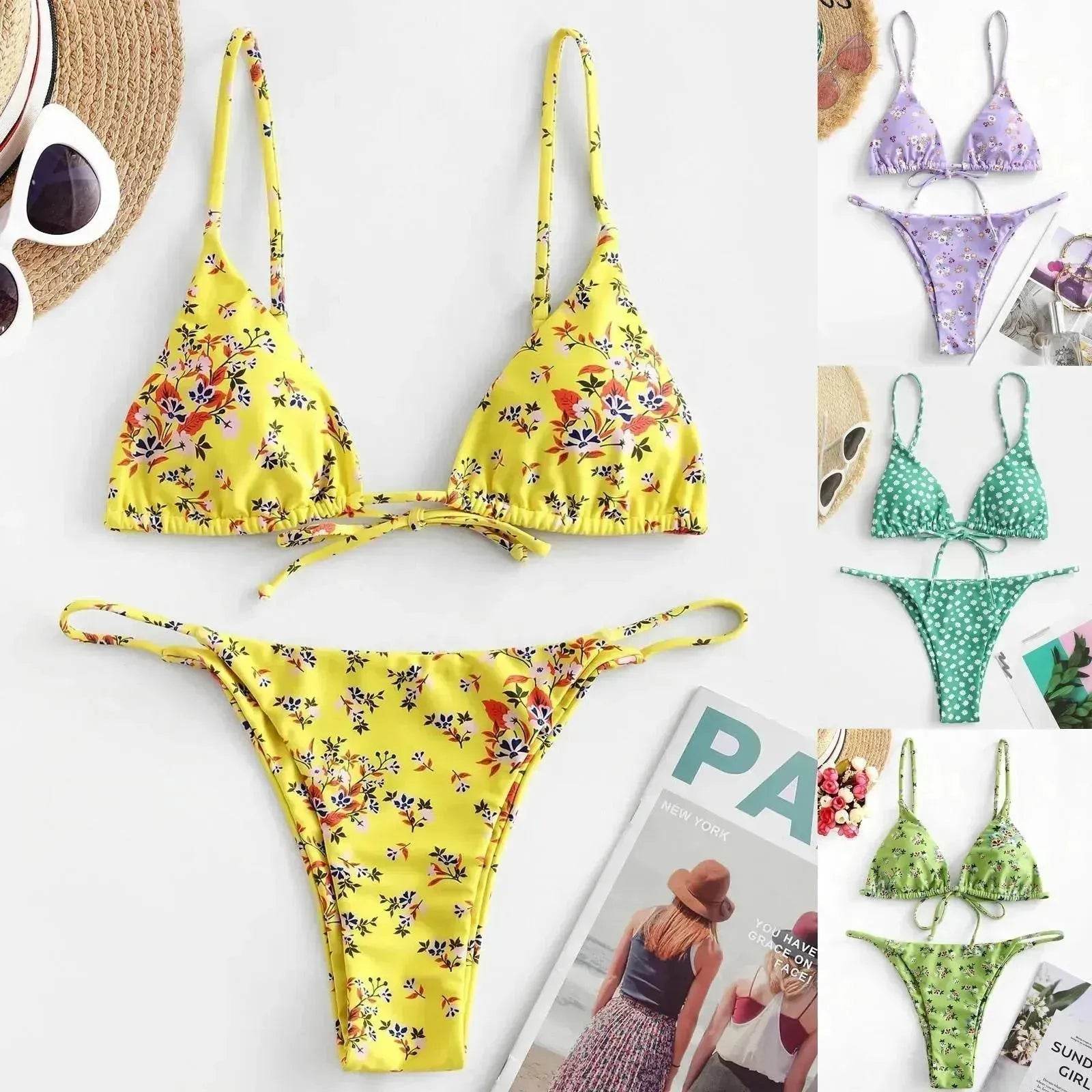 2025 Summer Vibe Flowers Print Charming Bikini for Beach Swimming Fashion Push Up Swimsuit Womens Clothing - Velora
