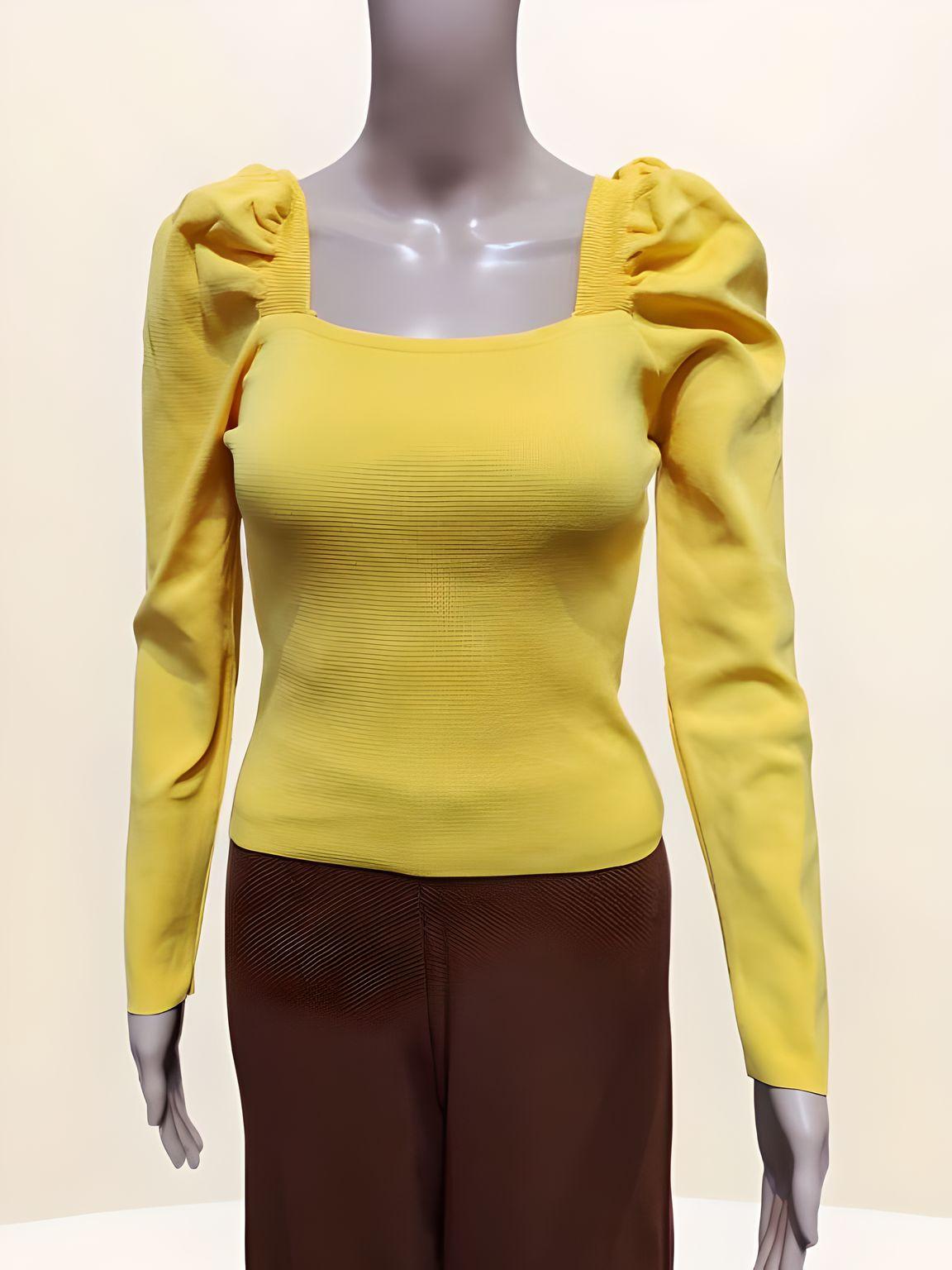 Woven Full Sleeve Blouse Ruched Shoulder - Velora