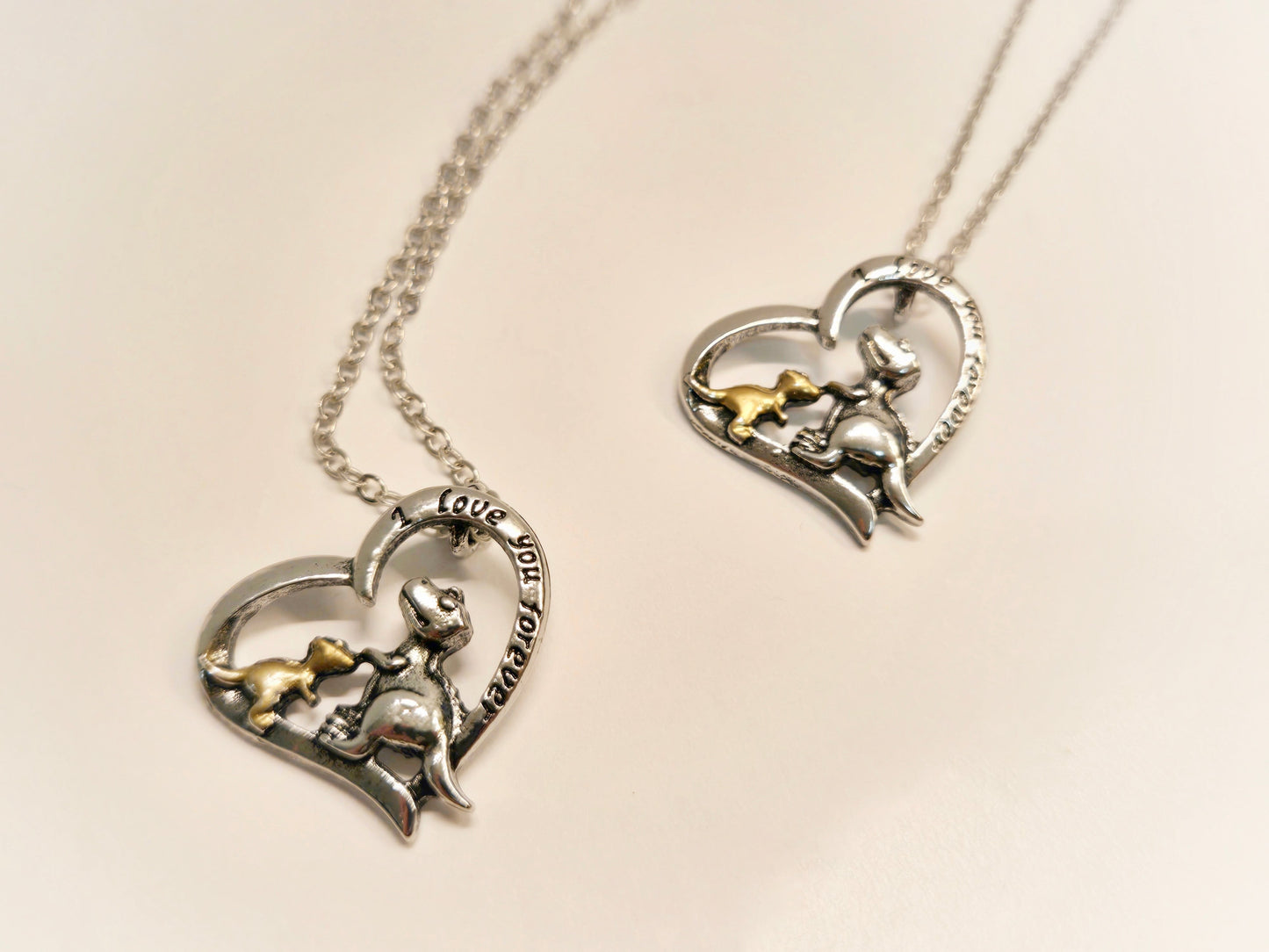 Mom & Daughter Matching Necklaces | I Love You Forever - Mama & Baby Dinosaurs - Velora