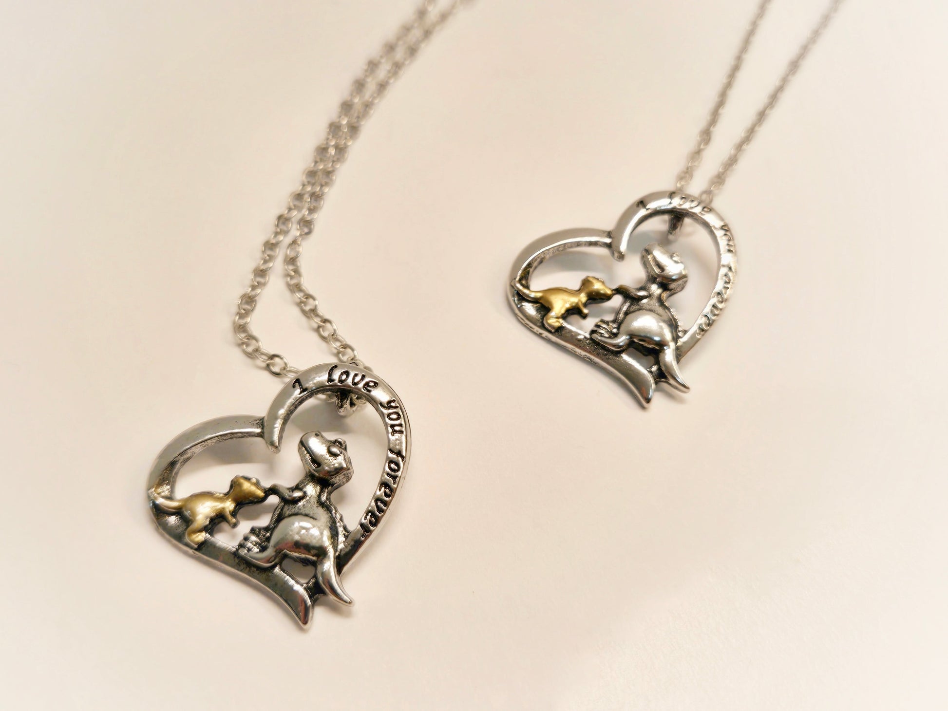 Mom & Daughter Matching Necklaces | I Love You Forever - Mama & Baby Dinosaurs - Velora