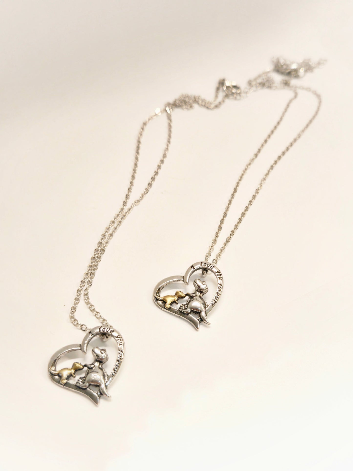 Mom & Daughter Matching Necklaces | I Love You Forever - Mama & Baby Dinosaurs - Velora