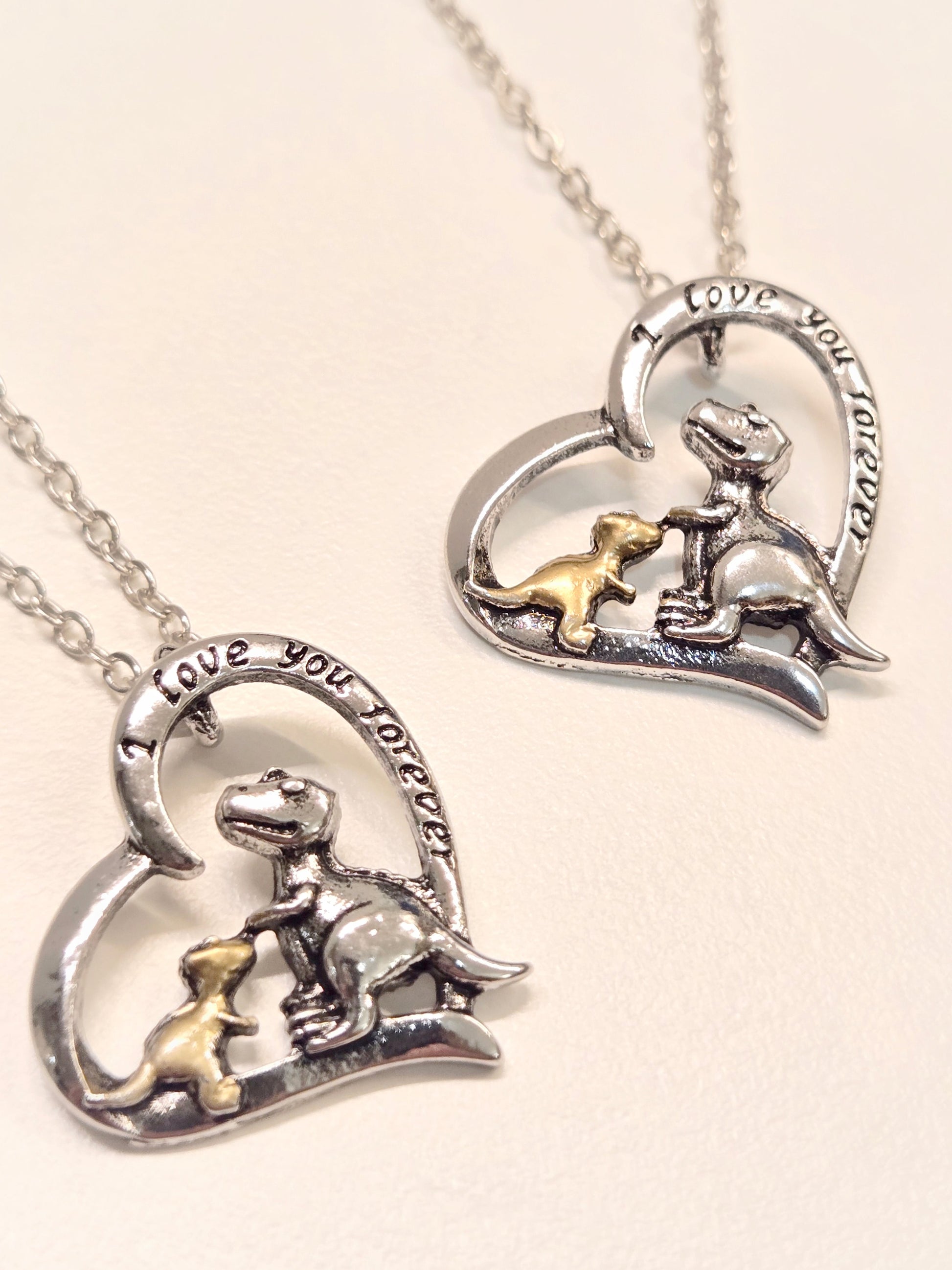 Mom & Daughter Matching Necklaces | I Love You Forever - Mama & Baby Dinosaurs - Velora