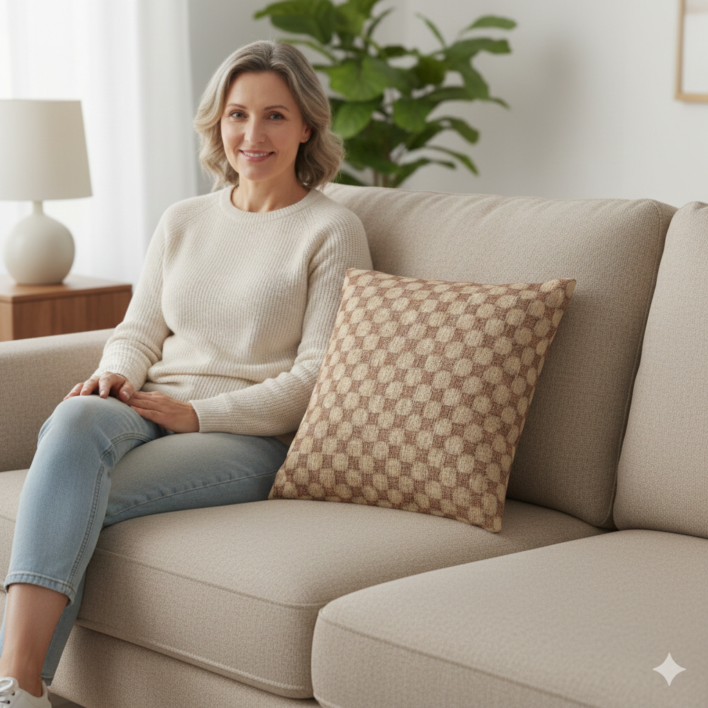 Woven Checkered Pattern Pillow | Neutral Brown Geometric Throw Pillow