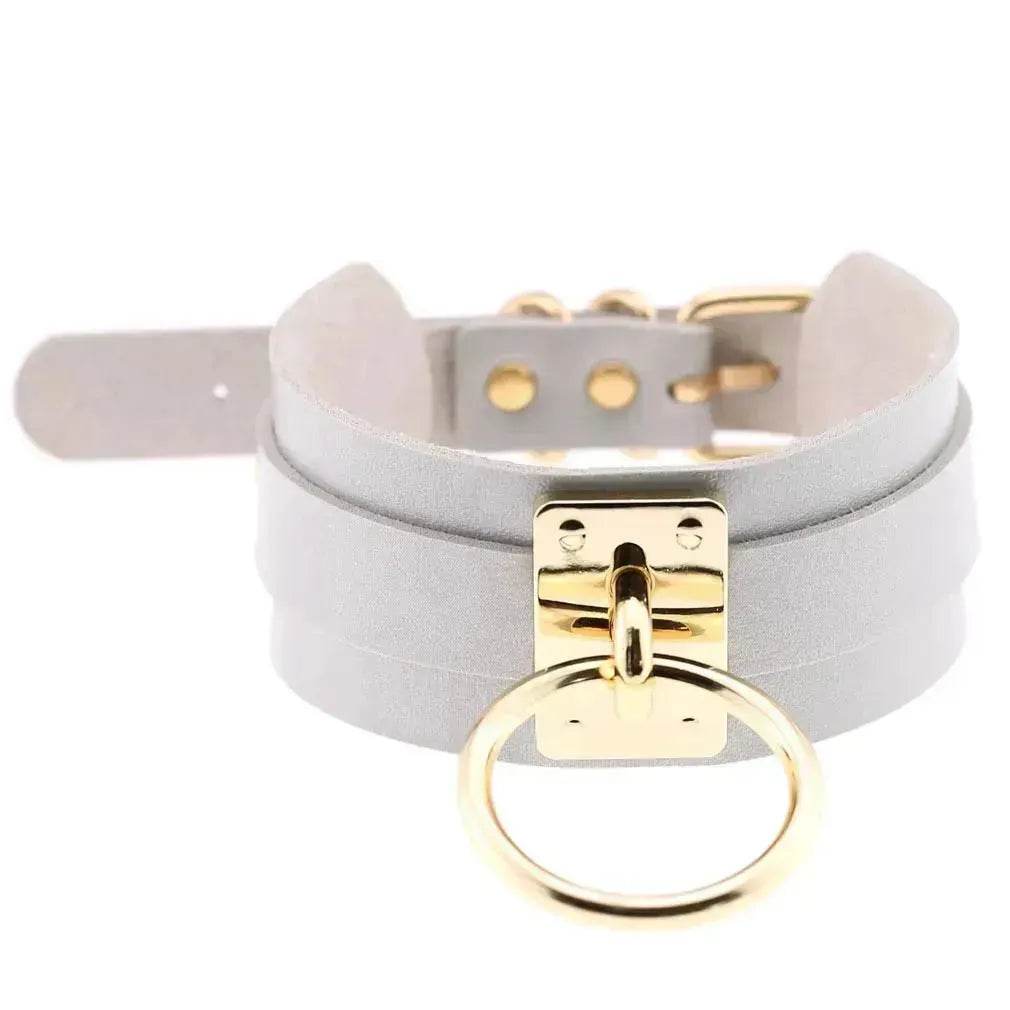 Gothic Punk Wide PU Leather O Ring BDSM Collar Choker Necklace Women Bondage Collar - Velora