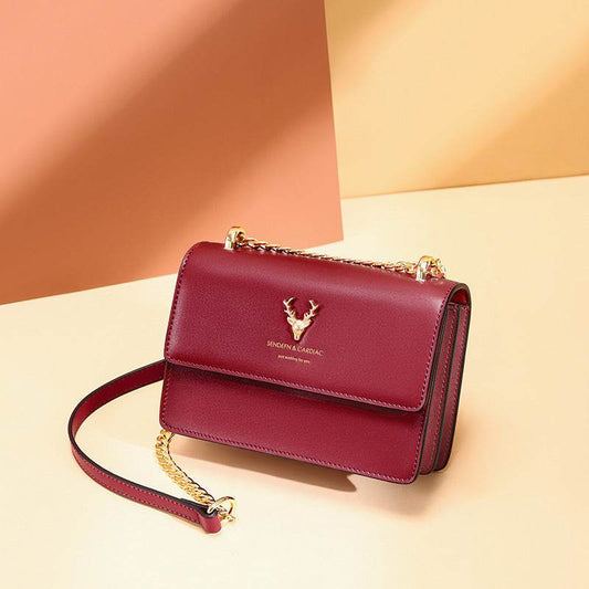 Cowhide chain deer head leather shoulder crossbody bag for women - Velora