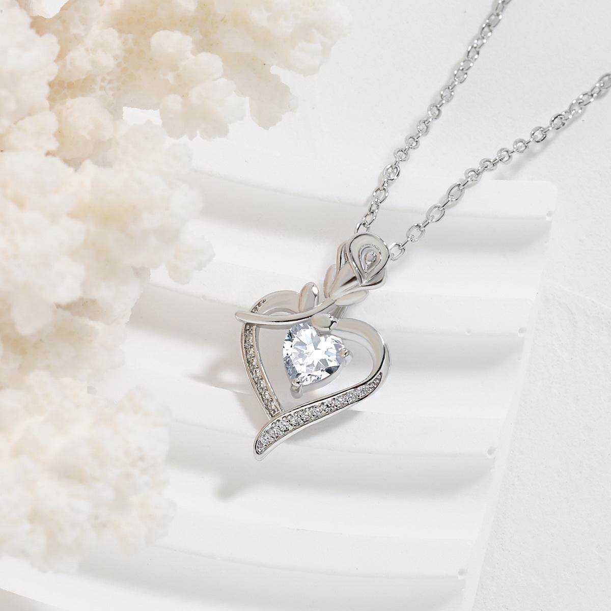 Rose Heart-shaped Necklace With Rhinestones Fashion Everlasting Flower Love Necklace For Women Valentine's Day Gift - Velora