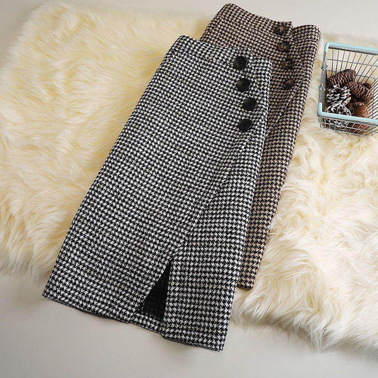 Elegant Women's professional formal business office work Slit Houndstooth pencil Midi Skirt - Velora