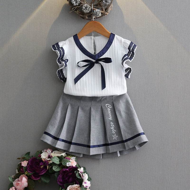 Girls' Suit Children's Clothing Summer Children Ruffled Short Sleeves - Velora