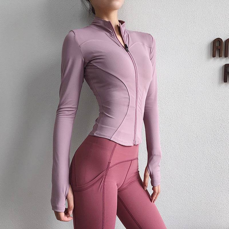 Slim fit Long sleeve Zipper Workout Top Sports Running Gym top for women - Velora