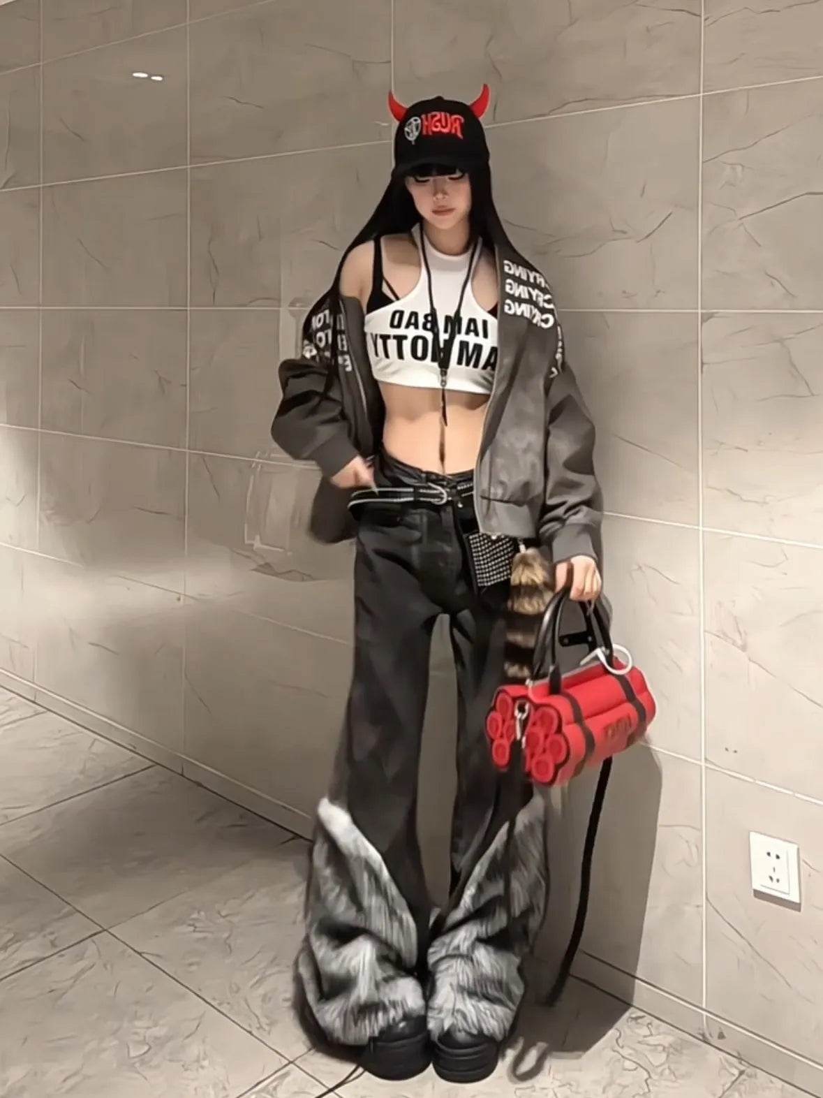 Retro Distressed Pants Leg Stitching Edging Skinny Baggy Jeans Pant For Women - Velora