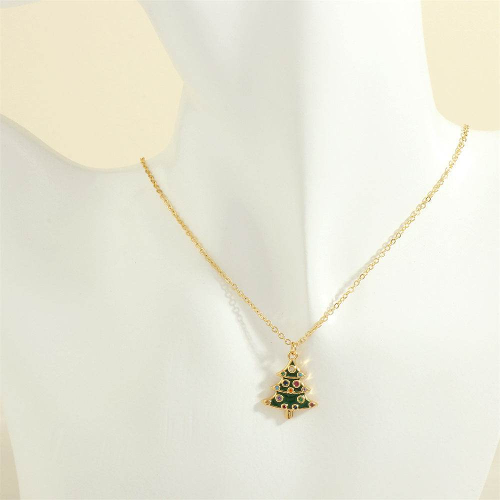 Christmas Tree Santa Claus Elk Snowman Oil-drop Necklace With Colored Rhinestones Ins Festival Clavicle Chain Necklace For Women Jewelry - Velora