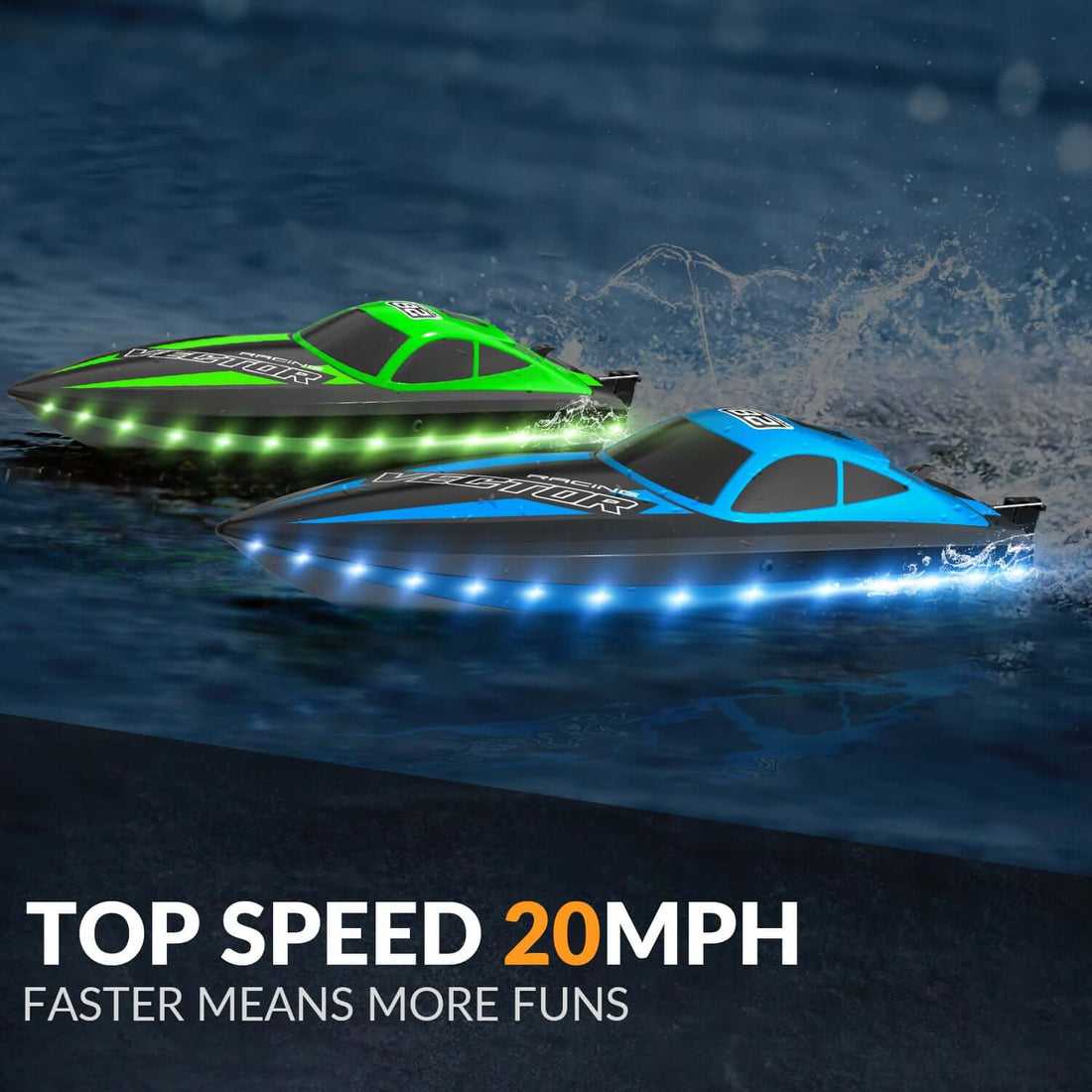 20mph RC Boat with LED Lights for Pools and Lakes - Fast and Fun! - Velora Luxury Fashion