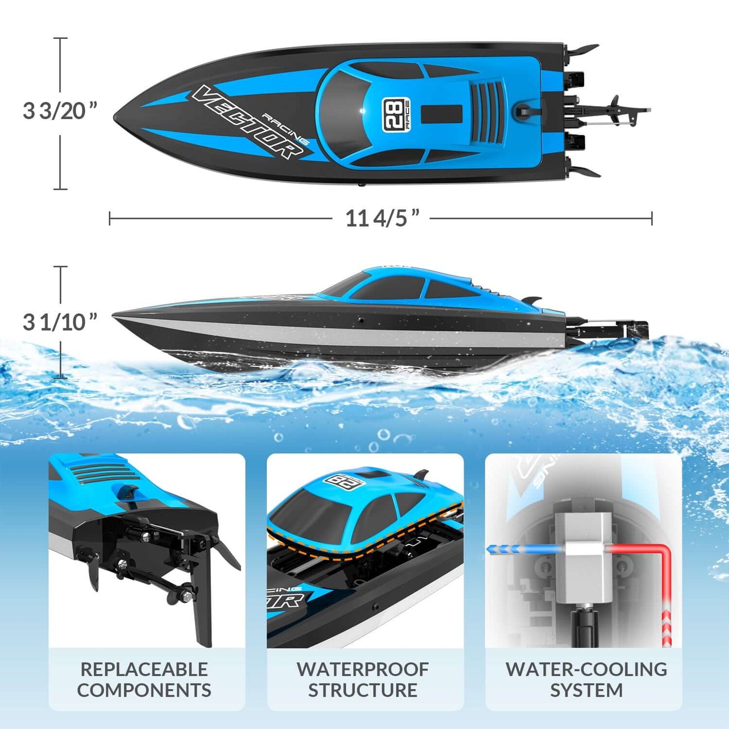 20mph RC Boat with LED Lights for Pools and Lakes - Fast and Fun! - Velora Luxury Fashion