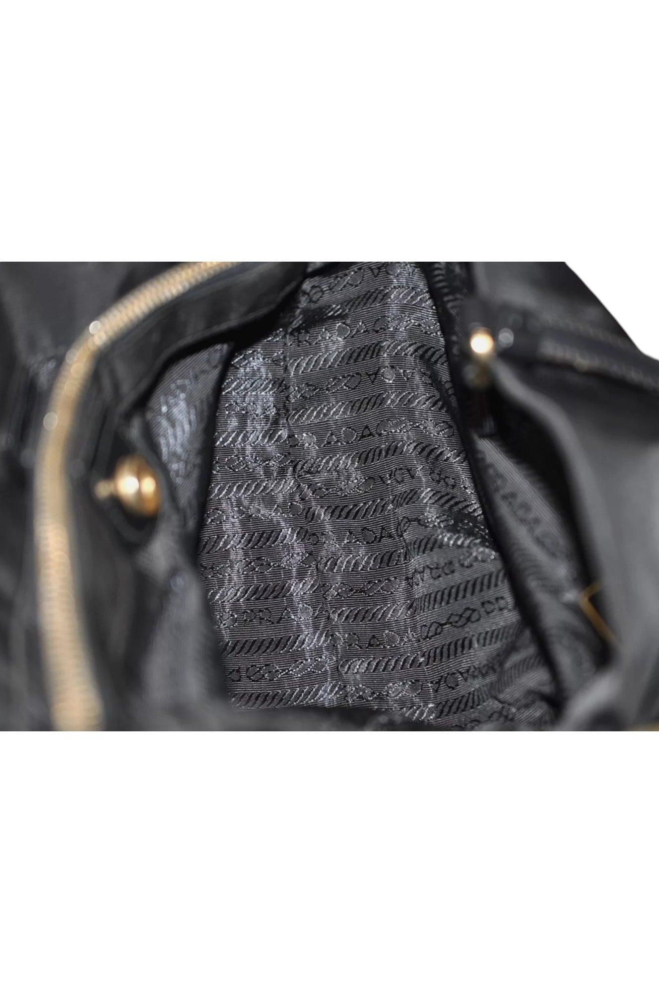 PRADA Vintage Nylon Tessuto Leather Shoulder Bag Purse Black 9107K - Velora