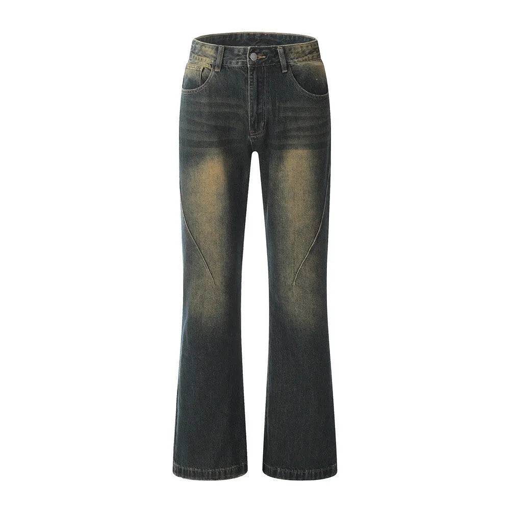 Washed Yellow Denim Bootcut Jeans Pants Men - Velora