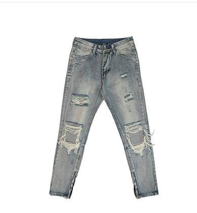 Destroyed ripped Denim jeans Pant men straight leg men - Velora