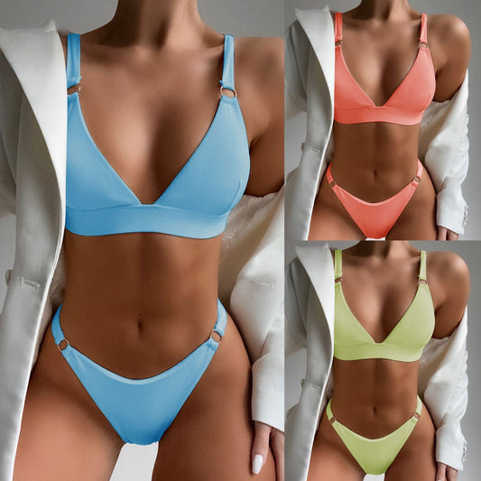 2pcs Bikini Solid Color Small Circle Swimsuit Triangle Swimsuit https://like2b-uy