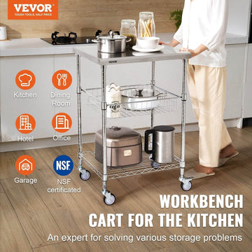 VEVOR 3-Tier Workbench Utility Cart for Kitchen Office