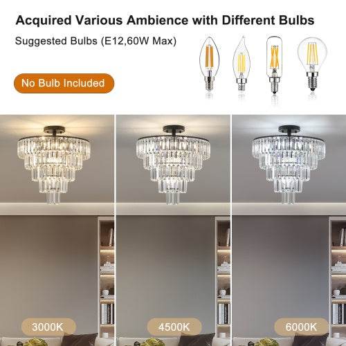 Large Black Crystal Chandelier, Contemporary Style Chandelier, Dining Room, Living Room, Bedroom - Bulb Not Included - Velora