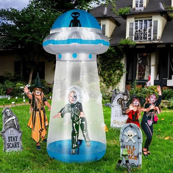 8.8 FT Halloween Inflatable UFO Yard Decoration, Fun Tall Blow Up Yard Decor With Built-in LED Lights And Stand Inside Design For Holiday Party Yard Lawn Garden Decor Indoor Outdoor - Velora