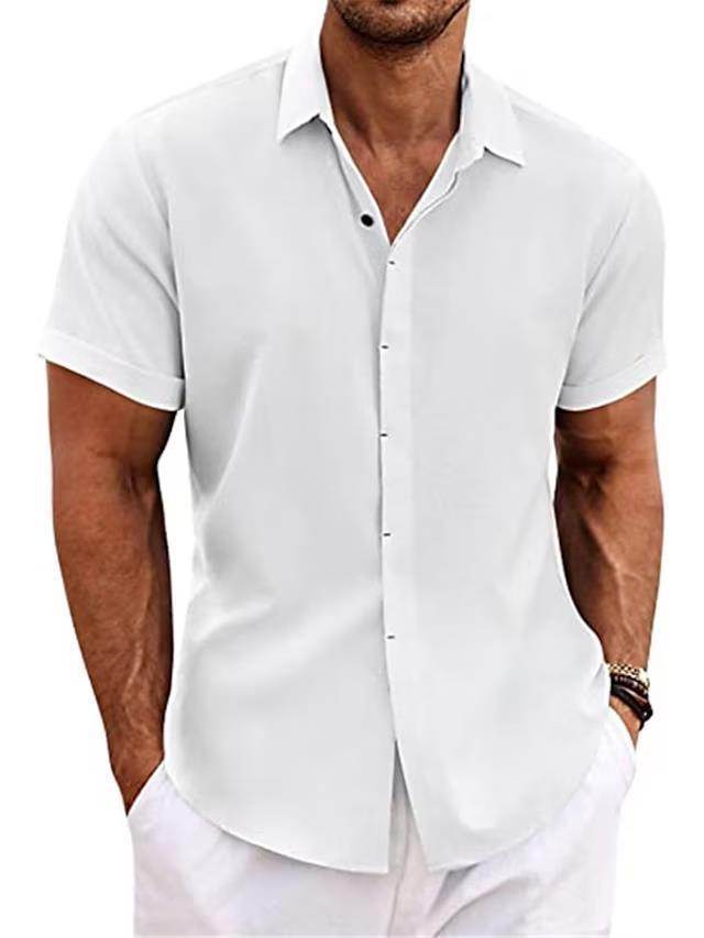 Men's Solid Color Loose Linen Short-sleeved shirt - Velora