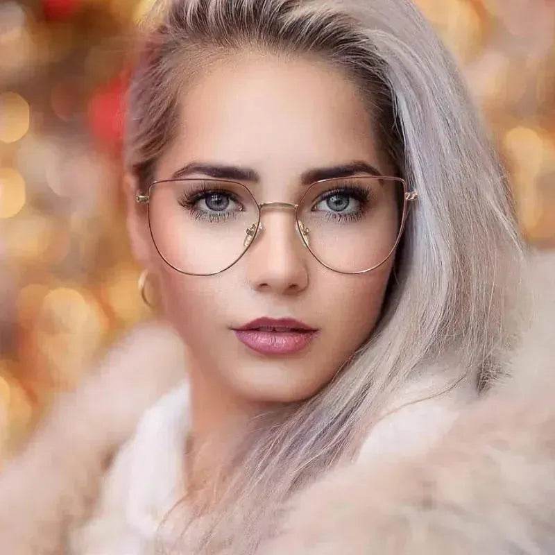 Women's Plate Anti-Blue Light Glasses Fashion Metal Large Frame - Velora