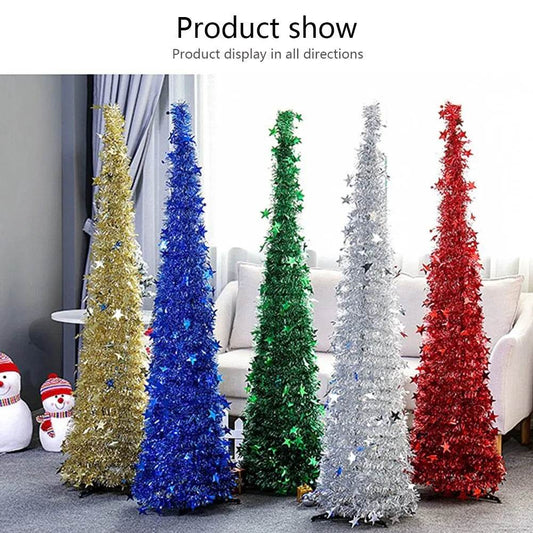 Artificial Tinsel Up Christmas Tree With Stand Gorgeous Collapsible Artificial Christmas Tree For Christmas Decorations - Velora