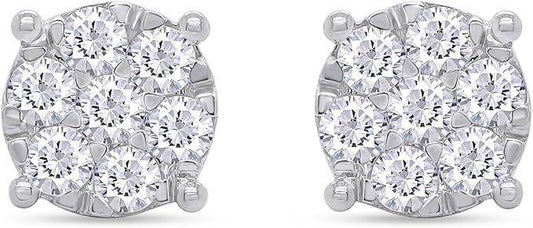 SAVEARTH DIAMONDS Carat Round Cut Lab Created Moissanite Diamond Cluster Stud Earrings In 14k Gold Over Sterling Silver Jewelry For Women - Velora