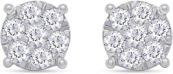 SAVEARTH DIAMONDS Carat Round Cut Lab Created Moissanite Diamond Cluster Stud Earrings In 14k Gold Over Sterling Silver Jewelry For Women - Velora