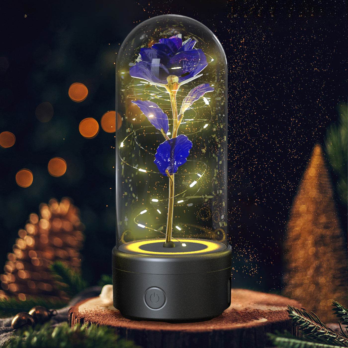 Creative 2 In 1 Rose Flowers LED Light And Bluetooth-compatible Speaker Valentine's Day Gift Rose Luminous Night Light Ornament In Glass Cover - Velora