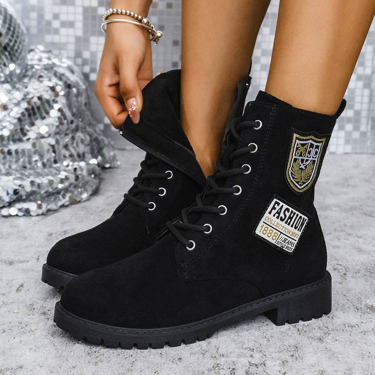 Fashion Lace-up Chunky Heels Boots Winter Round Toe Shoes For Women - Velora