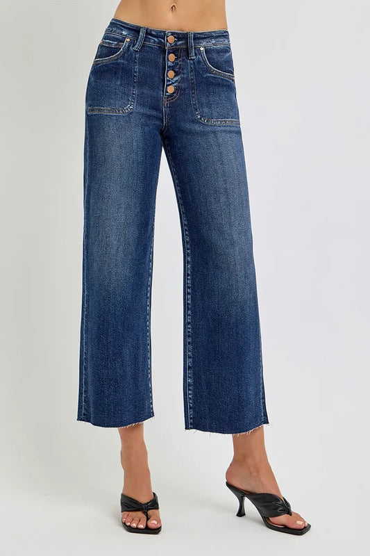 RISEN Full Size High Rise Crop Wide Button Up Jeans Plus Size - Velora