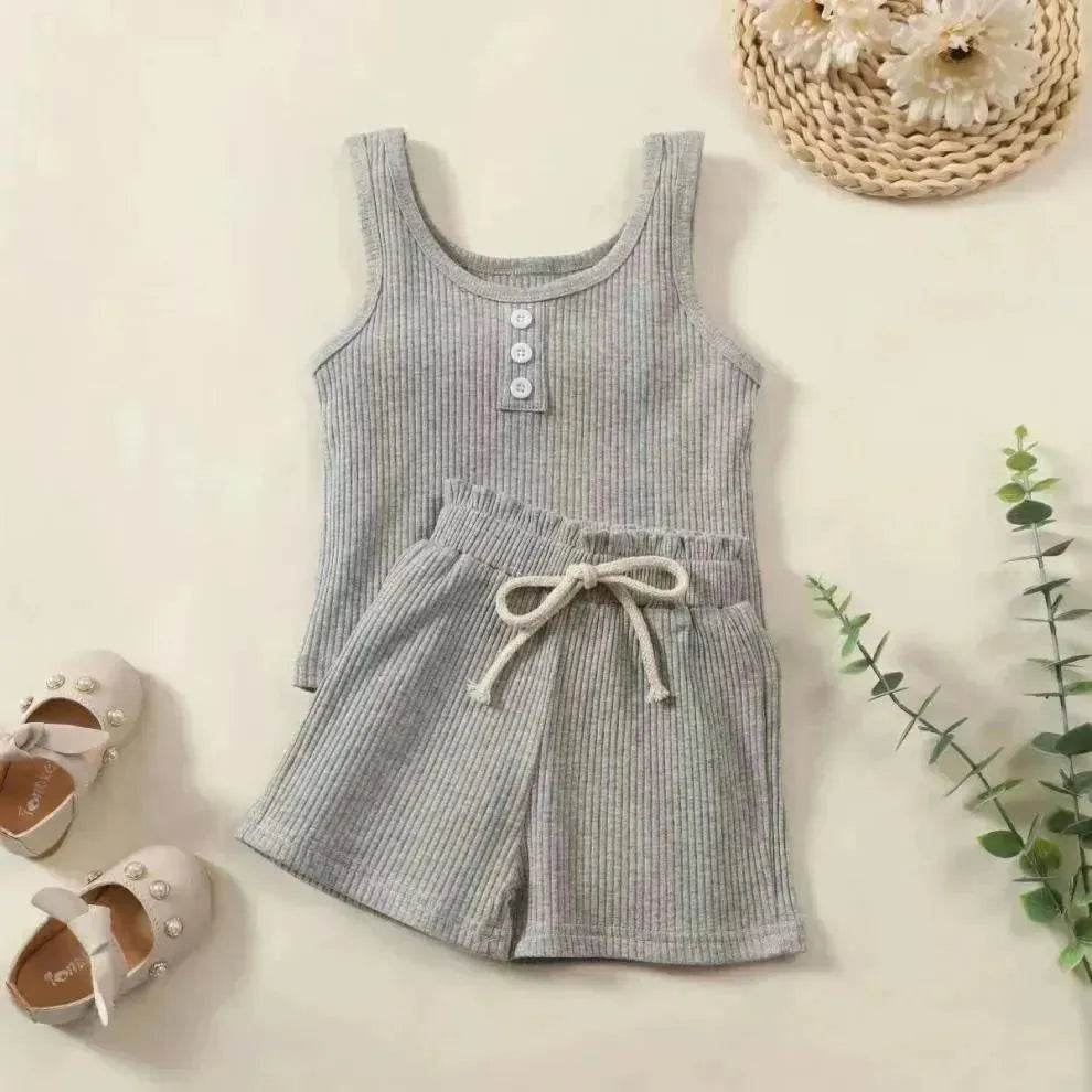 Girls' Sleeveless Simple Solid Color Casual Top And Shorts Two-piece Set for girls - Velora