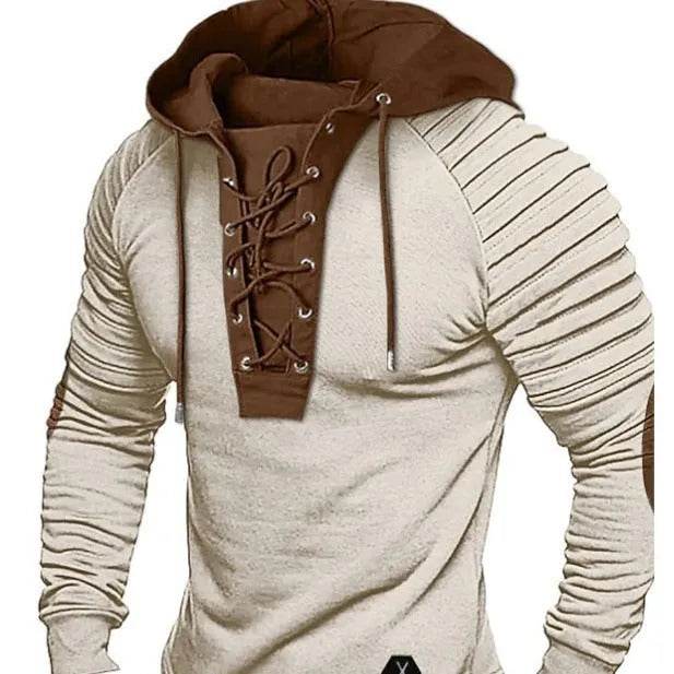 Spring And fall Pure Color Tied Hoodie Street fashion Bronzing Lacing Sweatshirt - Velora