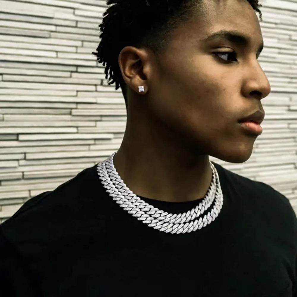 Box Buckle 14mm Bar Cuban Link Chain Bracelet and Necklace 2pcs - Velora