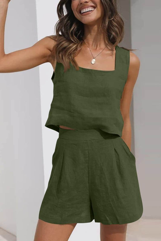 Women's Suit 2 Piece Outfits Square Neck Tops Shorts Sets Lounge Clothes Beach Summer Casual Outfits - Velora