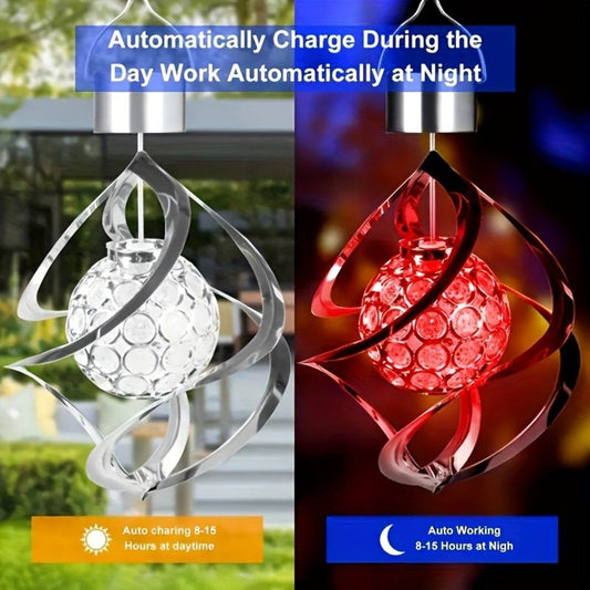 Wind Spinner Solar Light, LED Wind Chimes, Outdoor Decor Changing Color Ball Wind Chimes Solar Hanging Lantern For Home Garden Outdoor Decoration - Velora
