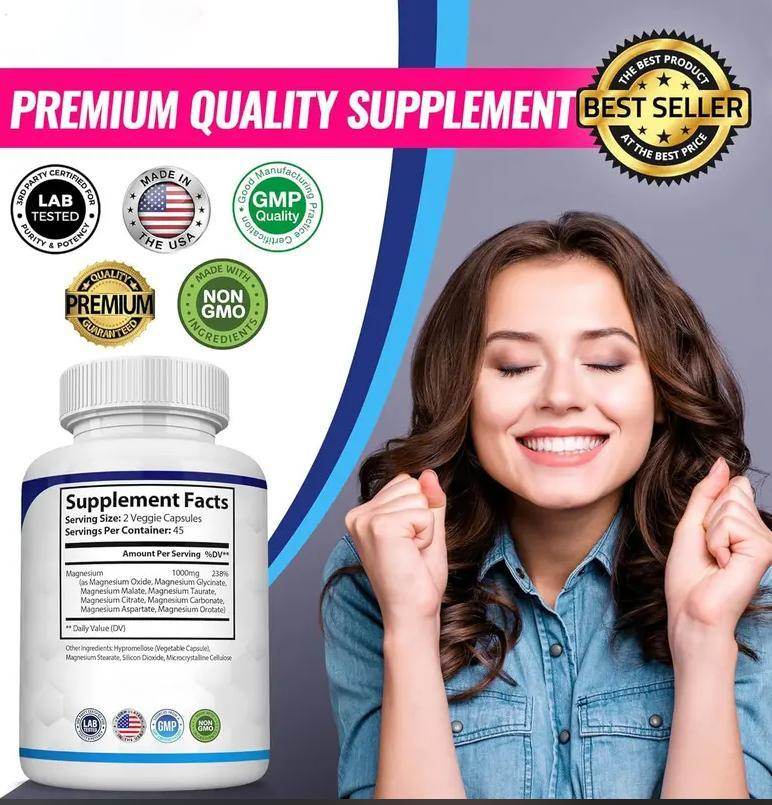 Magnesium Complex Supplement With Multiple Elemental Magnesium 90 Capsules - Velora