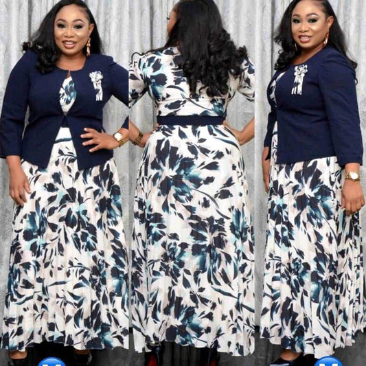 2pcs Fashion floral Print Blazer dress suit - Velora