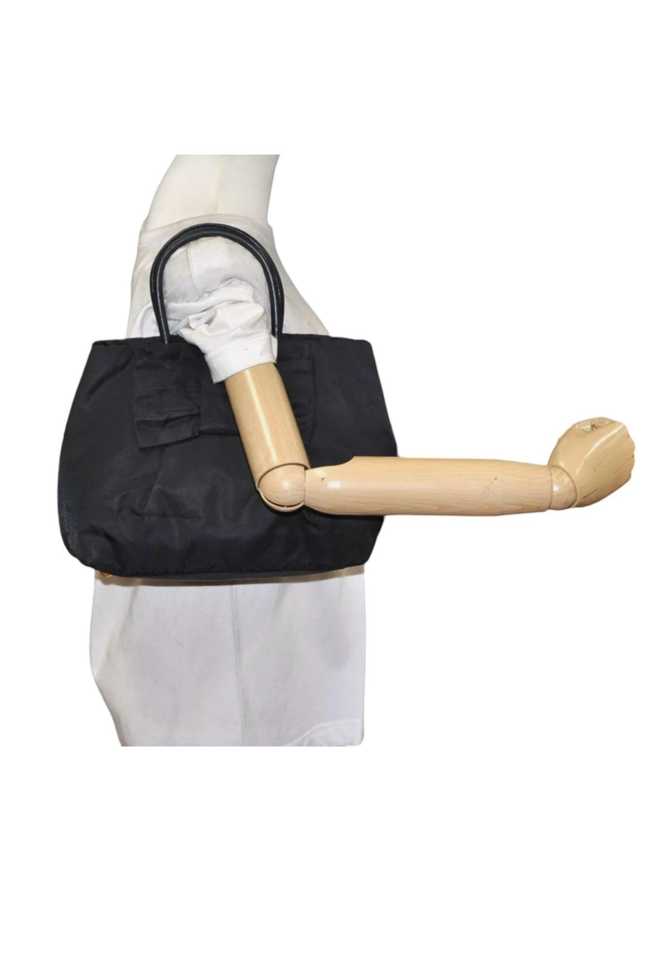 PRADA Tessuto Fiocco Ribbon Nylon Leather Hand Tote Bag Black 7620K - Velora