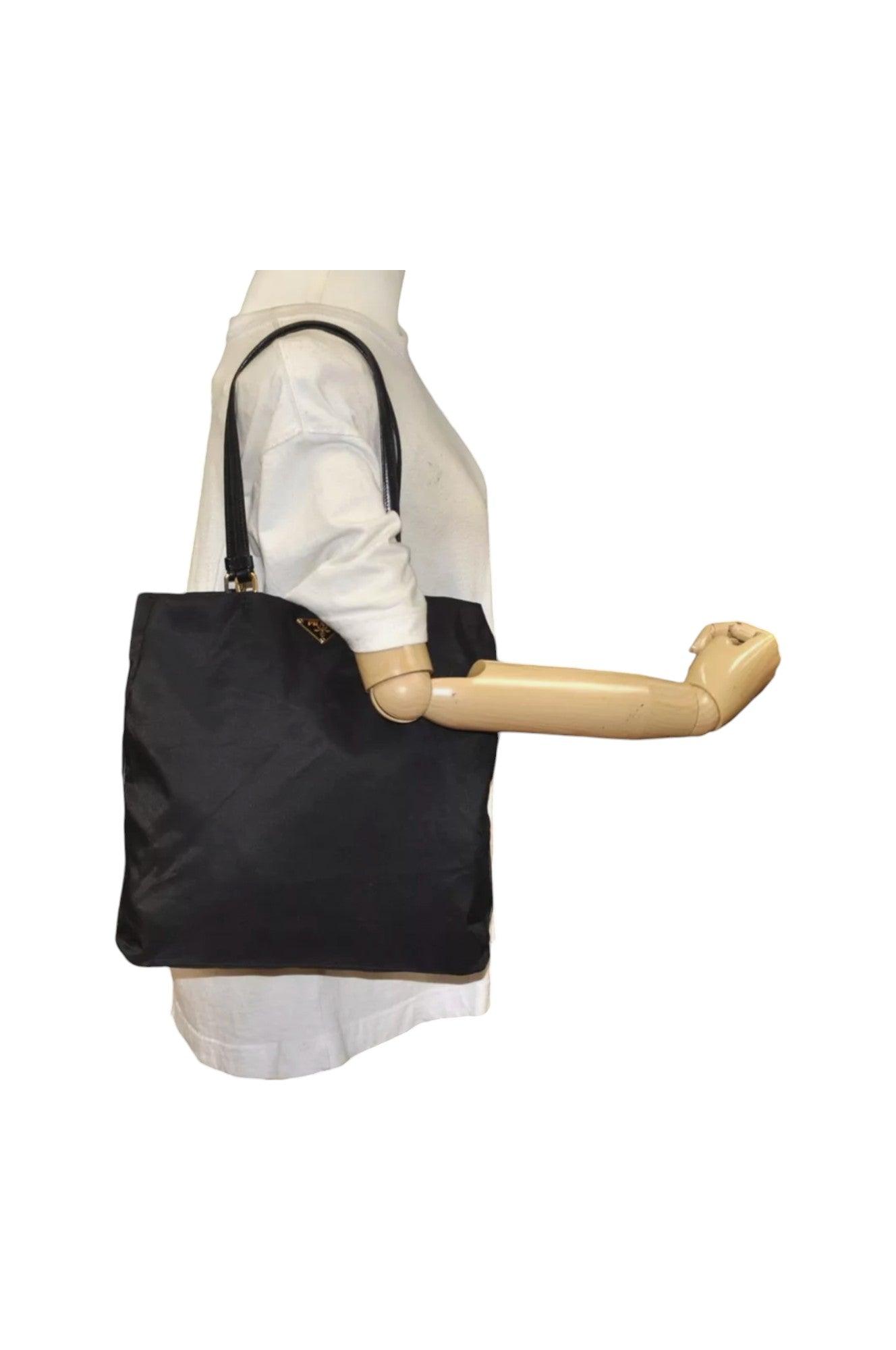 PRADA Vintage Nylon Tessuto Leather Shoulder Bag Purse Black 9107K - Velora