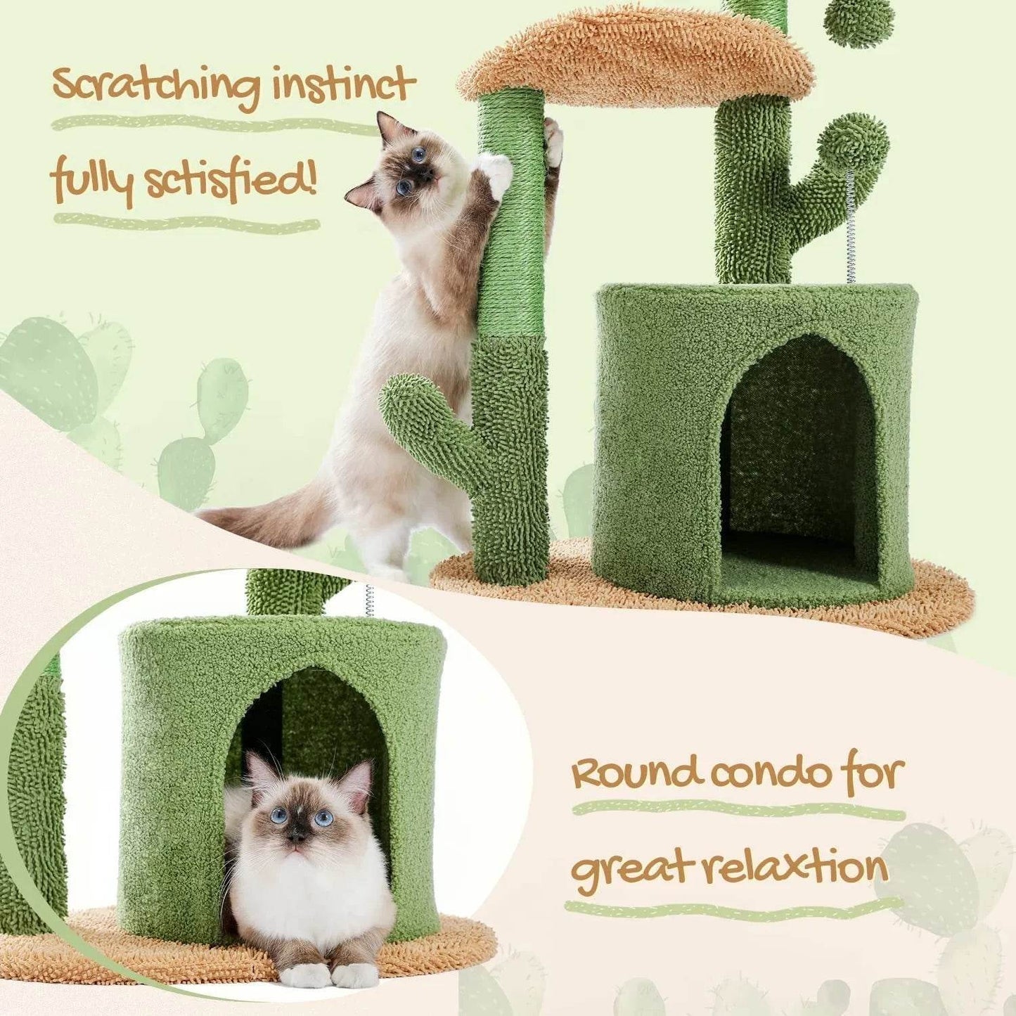 Climbing Frame Cat Nest Tree 32-inch Cactus Cat Climbing Frame - Velora