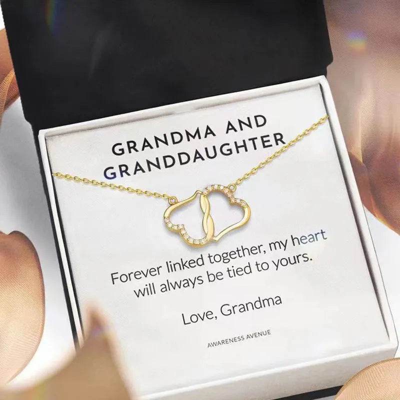 Fashion Double Heart Love Necklace With Rhinestones Inlaid Zircon Mother Valentine's Day Gift - Velora