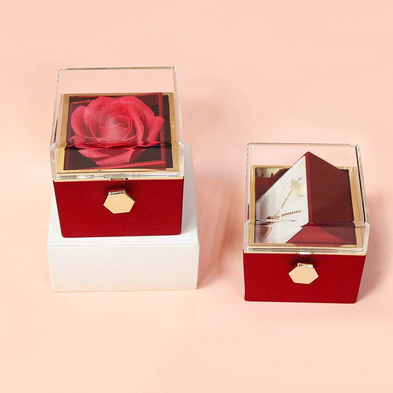 Rotating Soap Flower Rose Gift Box Creative Rotating Rose Jewelry Packaging Box Valentine's Day Gift For Women - Velora