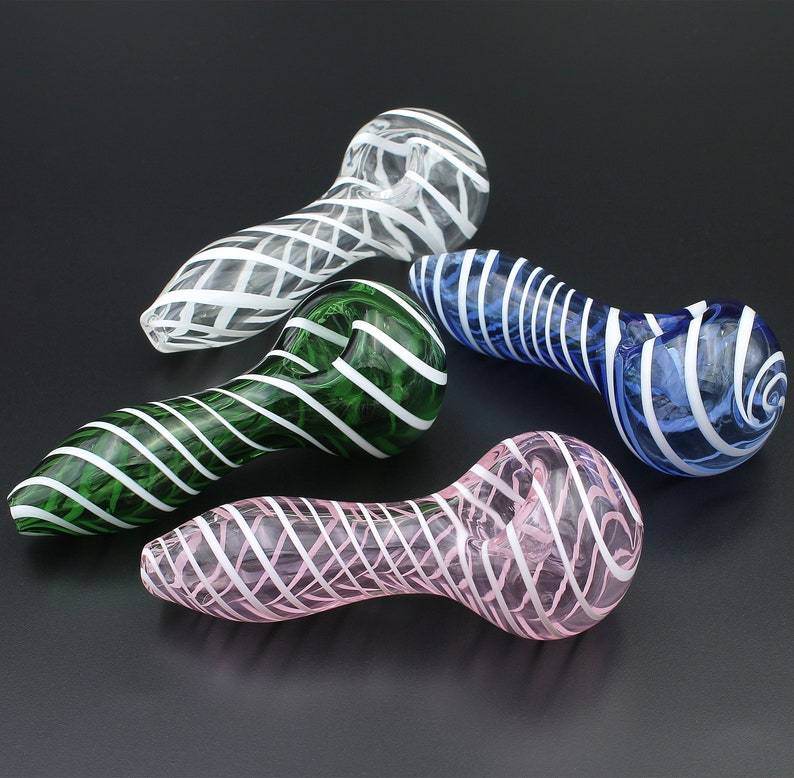 Color Stripes Glass Crafts Hookah Pipe - Velora