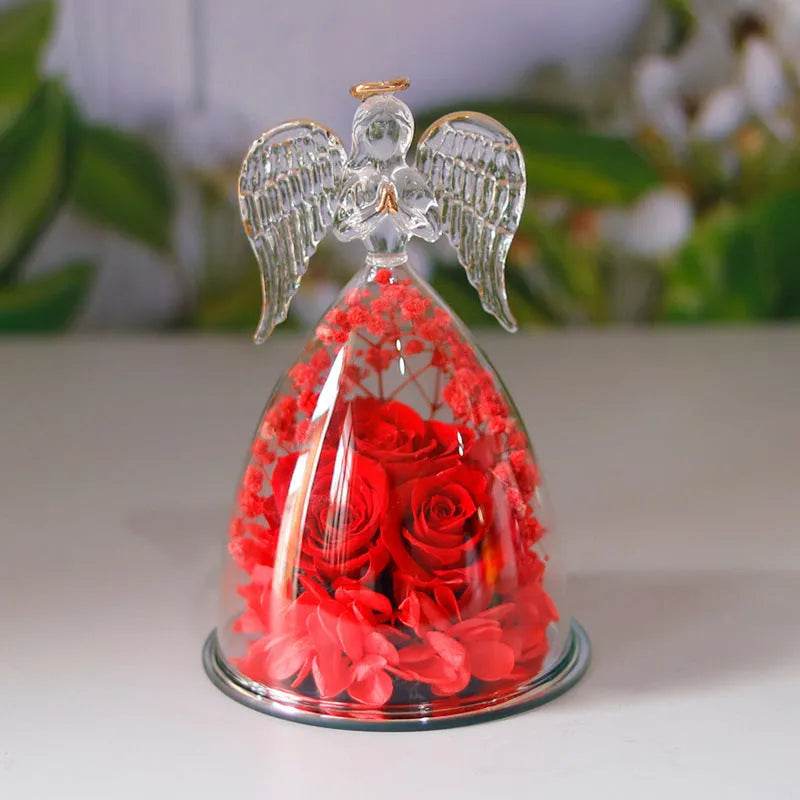 Eternal Flower Gift Box Angel Glass Cover Dried Rose Gift Box For Christmas New Year Valentine's Day Home Decor - Velora