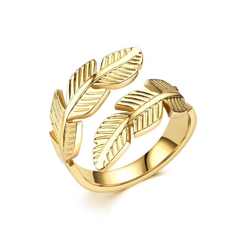 Feather Ring Open Titanium Steel Ring Gold And Silver Color Opening Rings Creative Simple Feather Handmade Party Jewelry Gifts - Velora